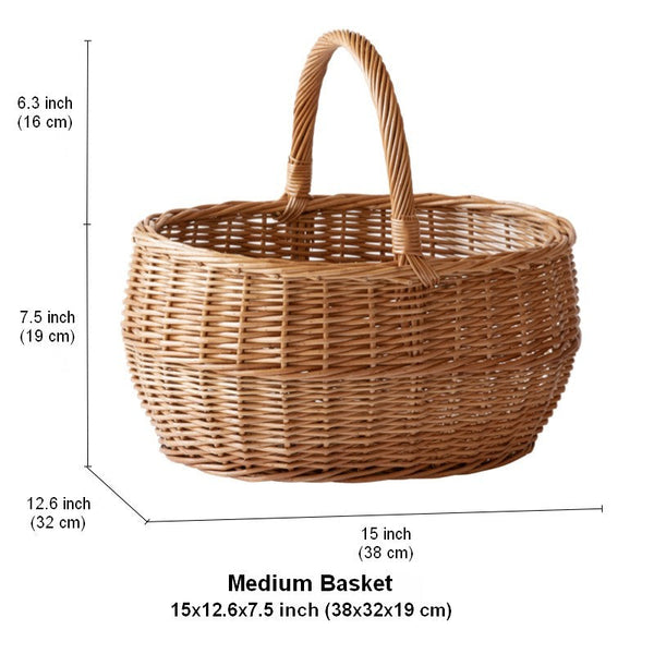 Large Picnic Food Basket with Handle, Natural Hand-woven Wicker Storage Basket, Willow Weaving Baskets for Vegetable, Natural Fruit Basket, Kitchen Storage Baskets-Grace Painting Crafts