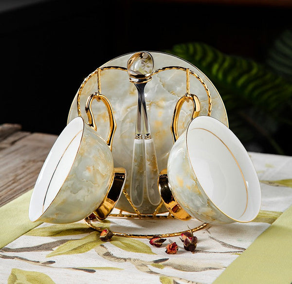 Elegant Ceramic Coffee Cups, 6.8 oz Tea Cup and Saucer in Gift Box as Birthday Gift, Beautiful British Tea Cups, Royal Porcelain Tea Cup Set-Grace Painting Crafts