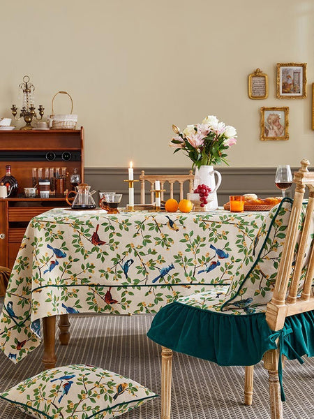 Large Modern Rectangle Tablecloth for Dining Room Table, Bird Flower Pattern Farmhouse Table Cloth, Square Tablecloth for Round Table-Grace Painting Crafts