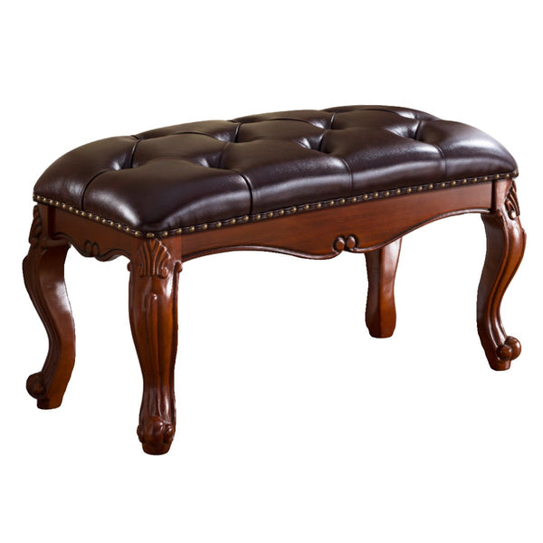 Genuine Leather Solid Wood Entry Bench, Rubber Wood Footstool, Vintage Brown Leather Stool, Farmhouse Entryway Bench, Leather Lounge Chair Modern, Dressing Table Stool-Grace Painting Crafts