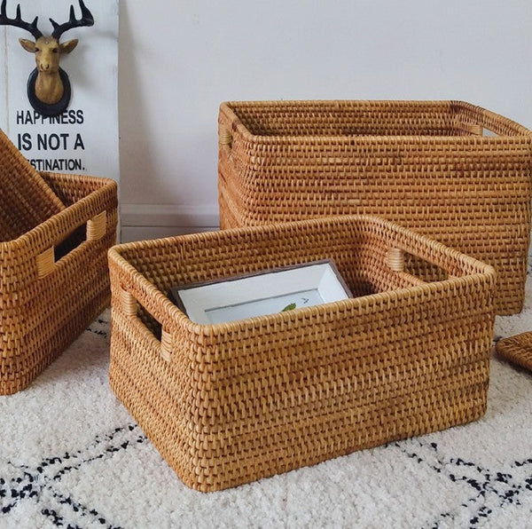 Rattan Storage Baskets, Storage Basket for Shelves, Rectangular Storage Basket for Toys, Storage Baskets for Kitchen, Storage Baskets for Bedroom-Grace Painting Crafts