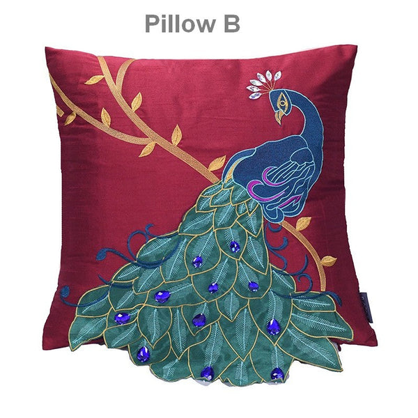Embroider Peacock Cotton and linen Pillow Cover, Beautiful Decorative Throw Pillows, Decorative Sofa Pillows, Decorative Pillows for Couch-Grace Painting Crafts