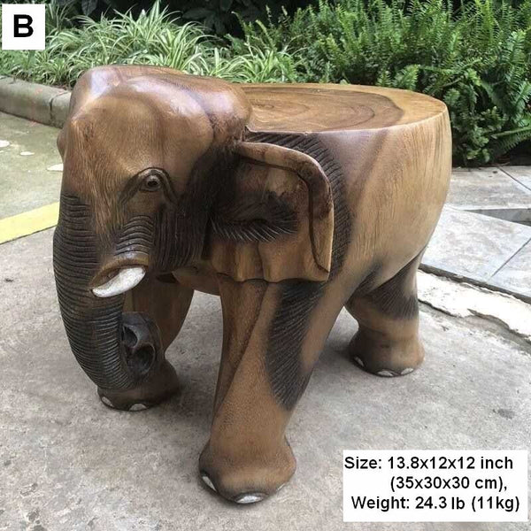 Elephant Wooden Stool, Elephant Sofa Stool, Dining Table Stool, Handmade Solid Wood low Stool, Creative Shoe-changing Stool-Grace Painting Crafts