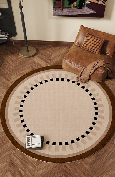 Mid Century Modern Rugs under Chairs, Bedroom Circular Modern Rugs, Geometric Round Rugs for Dining Room, Contemporary Modern Rugs-Grace Painting Crafts
