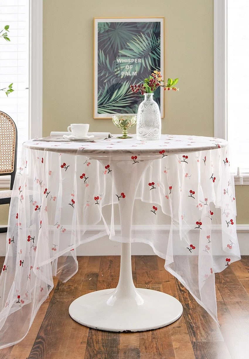 Extra Large Rectangular Tablecloth for Oval Table, Rectangular Table Covers for Coffee Table, Cherry Lace Tablecloths, Lace Embroidered Table Covers-Grace Painting Crafts