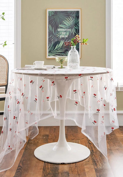Extra Large Rectangular Tablecloth for Oval Table, Rectangular Table Covers for Coffee Table, Cherry Lace Tablecloths, Lace Embroidered Table Covers-Grace Painting Crafts