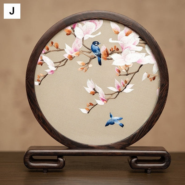 Flower and Bird Embroidered Decor, Unique Birthday Gift, Exclusive Business Present, Traditional Chinese Suzhou Embroidery Ornament, Premium Souvenir-Grace Painting Crafts