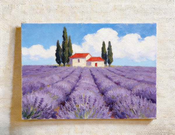 Original Landscape Paintings, Sunny Lavender Village View, Small Canvas Wall Art Paintings, Buy Original Oil Paintings Online, Hand Painted Canvas Art-Grace Painting Crafts