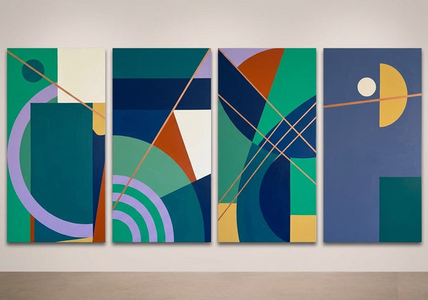 Blue Modern Contemporary Paintings, Geometric Abstract Paintings, Hand Painted Canvas Art, Multi Panel Wall Painting