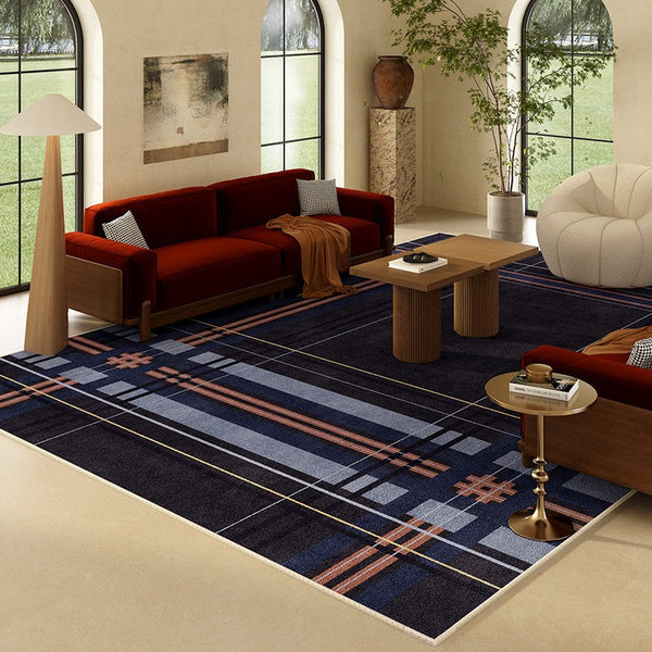 Abstract Blue Contemporary Modern Rugs for Living Room, Geometric Modern Rug Placement Ideas for Dining Room, Large Modern Rugs for Bedroom