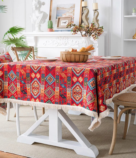Bohemian Rectangular Tablecloth for Oval Table, Oriental Rectangular Table Covers for Coffee Table, Large Modern Linen Tablecloths-Grace Painting Crafts