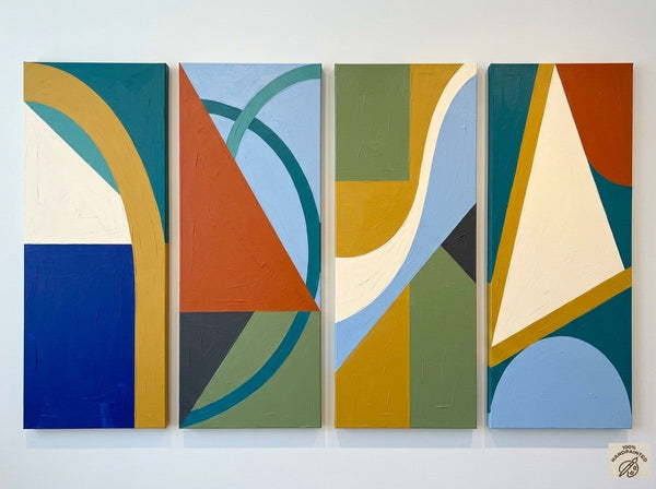 Contemporary Abstract Paintings, Hand Painted Canvas Art, Multi Panel Group Paintings, Geometric Abstract Art-Grace Painting Crafts