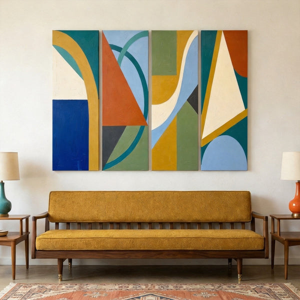 Contemporary Abstract Paintings, Hand Painted Canvas Art, Multi Panel Group Paintings, Geometric Abstract Art-Grace Painting Crafts