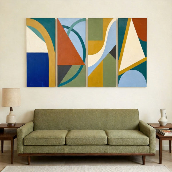Contemporary Abstract Paintings, Hand Painted Canvas Art, Multi Panel Group Paintings, Geometric Abstract Art-Grace Painting Crafts