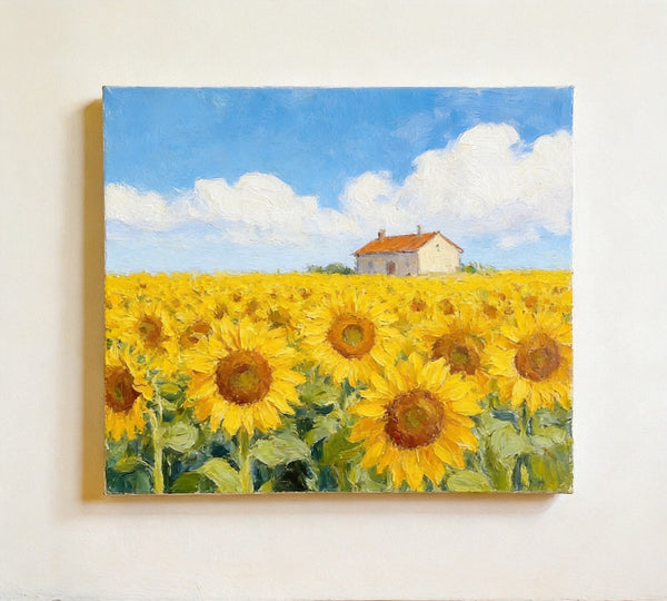 Blooming Sunflowers, Flower Field Painting, Hand Painted Canvas Art, Small Canvas Artwork, Original Landscape Paintings, Buy Small Paintings Online-Grace Painting Crafts