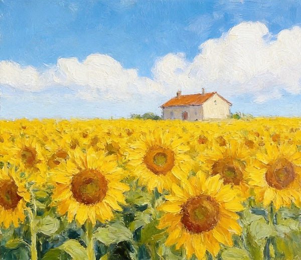 Blooming Sunflowers, Flower Field Painting, Hand Painted Canvas Art, Small Canvas Artwork, Original Landscape Paintings, Buy Small Paintings Online-Grace Painting Crafts