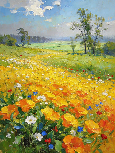 Floral Symphony in the Spring Valley, Landscape Oil Paintings, Original Small Paintings on Canvas, Heavy Texture Oil Paintings, On Canvas Small Paintings, Hand Painted Canvas Art-Grace Painting Crafts