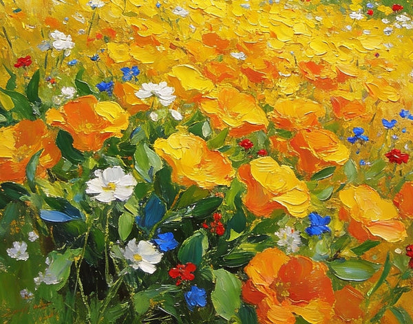 Floral Symphony in the Spring Valley, Landscape Oil Paintings, Original Small Paintings on Canvas, Heavy Texture Oil Paintings, On Canvas Small Paintings, Hand Painted Canvas Art-Grace Painting Crafts