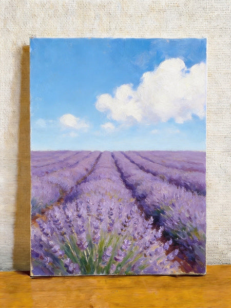 Sunny Lavender Farm View, Small Canvas Wall Art Paintings, Original Landscape Paintings, Buy Original Oil Paintings Online, Hand Painted Canvas Art-Grace Painting Crafts