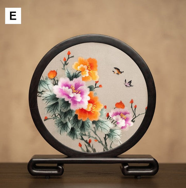 Unique Birthday Gift, Traditional Chinese Suzhou Embroidery Ornament, Exclusive Business Present Flower and Butterfly Embroidered Decor, Premium Souvenir-Grace Painting Crafts