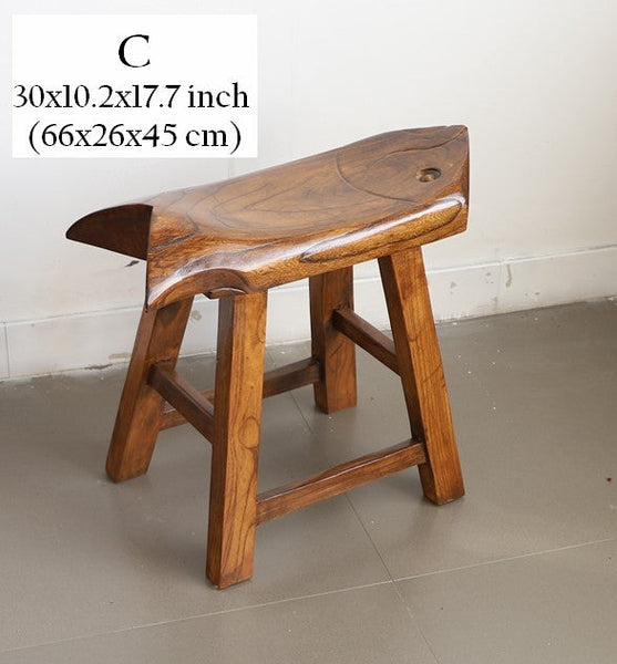 Solid Wood low Stool, Creative Shoe-changing Stool, Handmade Vintage Old Elm Wood Stool, Children's Wooden Stool, Sofa Stool, Dining Table Stool-Grace Painting Crafts