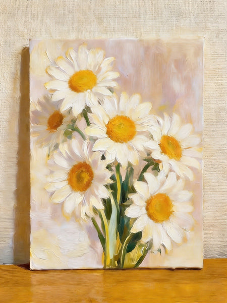 Original Still Life Paintings, Hand Painted Canvas Art, White Daisies in Full Bloom, Original Flower Paintings, Small Canvas Artwork-Grace Painting Crafts