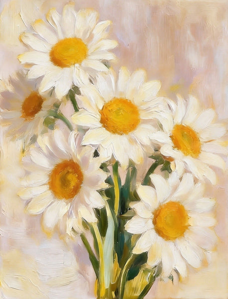 Original Still Life Paintings, Hand Painted Canvas Art, White Daisies in Full Bloom, Original Flower Paintings, Small Canvas Artwork-Grace Painting Crafts