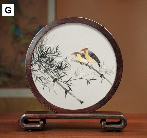 Silk Embroidered Ornament, Premium Souvenir, Exclusive Business Presents, Creative Birthday Gift, Traditional Chinese Suzhou Flower and Birds Embroidery Ornaments-Grace Painting Crafts