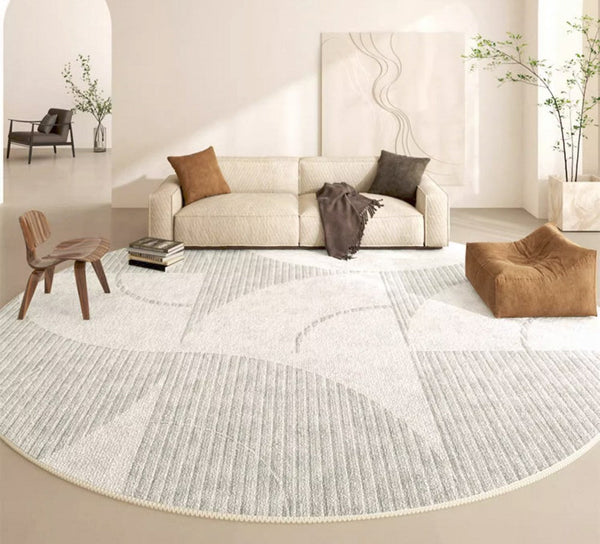 Dining Room Round Rugs, Modern Area Rugs under Coffee Table, Round Modern Rugs, Gray Abstract Contemporary Area Rugs, Modern Rugs in Bedroom-Grace Painting Crafts