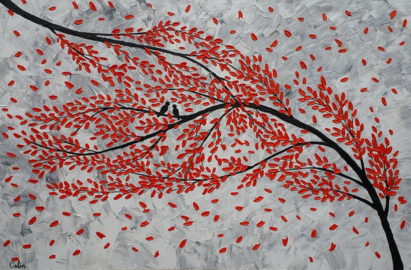 Large Canvas Paintings, Paintings for Living Room, Love Birds Painting, Original Wall Art Paintings, Abstract Acrylic Painting-Grace Painting Crafts