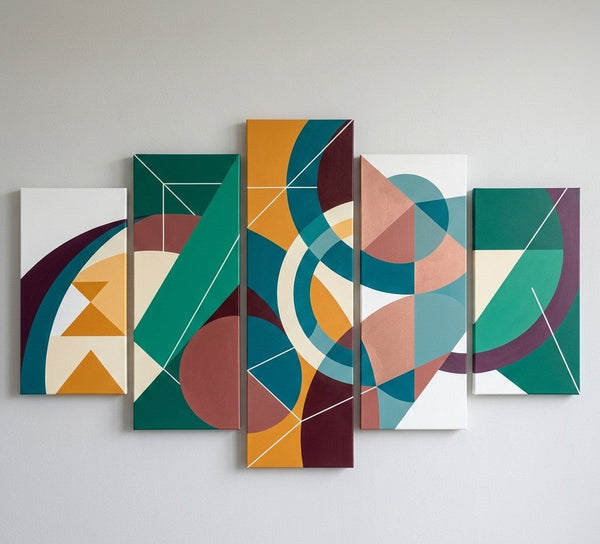 Large Green Abstract Paintings, Geometric Modern Art, Contemporary Canvas Paintings