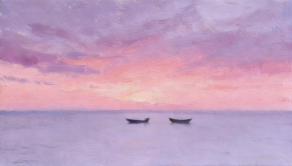 Small Canvas Paintings, Sunset Paintings, Silence of the Twilight Sea, Original Seascape Paintings, Hand Painted Canvas Wall Art-Grace Painting Crafts