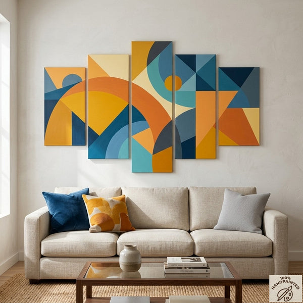 Oversized Yellow Abstract Paintings, Geometric Modern Art for Living Room, Contemporary Canvas Paintings-Grace Painting Crafts