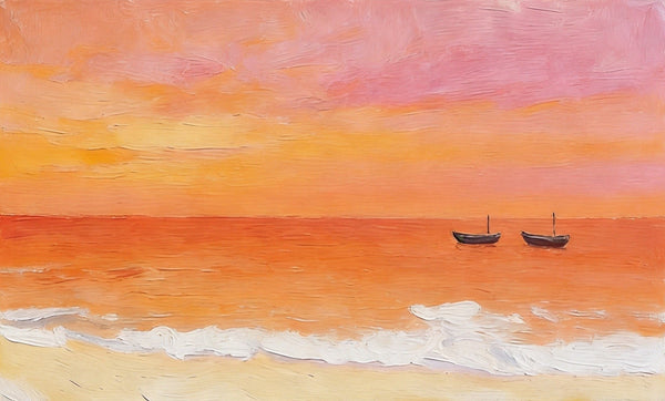 Small Canvas Wall Art Paintings, Sunset Paintings, Sailing Boats Adrift in Sunset Glow, Original Seascape Paintings, Hand Painted Canvas Artwork-Grace Painting Crafts