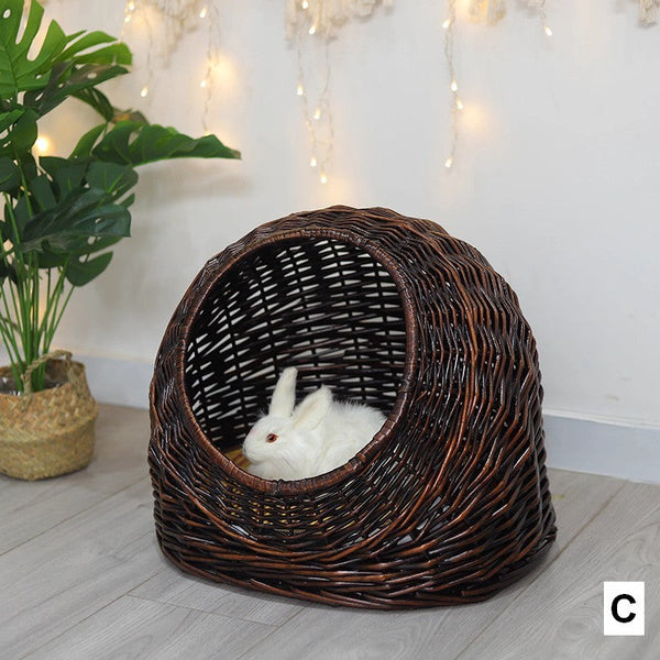Hand woven Rattan Cat Bed, Natural Wicker Cat House Basket with Washable Cushion for Indoor Cats and Dogs-Grace Painting Crafts