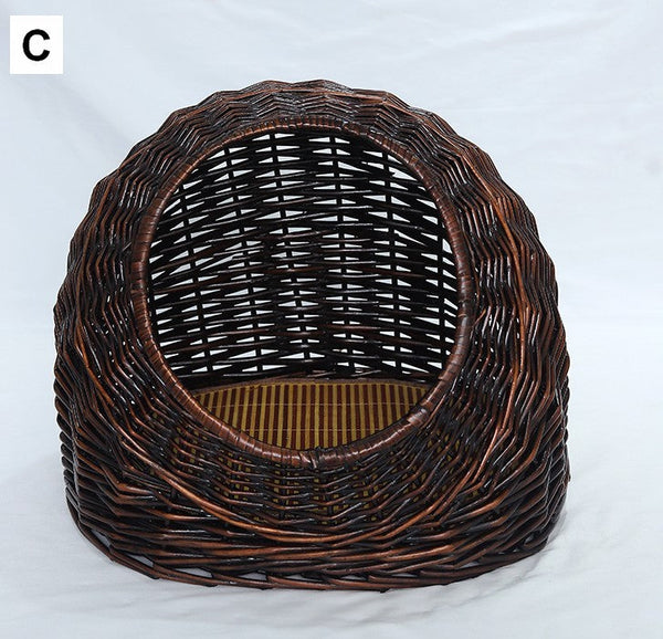 Natural Wicker Cat House Basket with Washable Cushion for Indoor Cats and Dogs, Rattan Cat Bed-Grace Painting Crafts