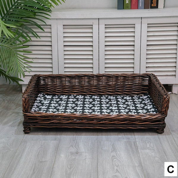 Large Hand Woven Rattan Cat Beds, Extra Large Natural Wicker Dog Bed with Washable Cushion for Indoor Cats and Dogs-Grace Painting Crafts
