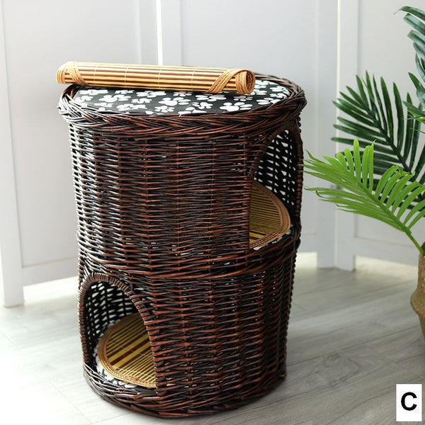 Triple-Layer Cat Bed, Large Cat House Basket with Washable Cushion for Indoor Cats and Dogs-Grace Painting Crafts