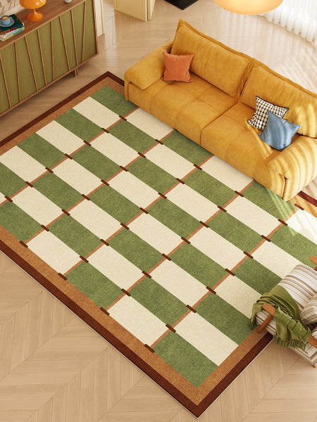 Geometric Area Rugs, Mid Century Contemporary Rugs, Green Modern Rugs for Living Room, Colorful Area Rugs for Bedroom-Grace Painting Crafts