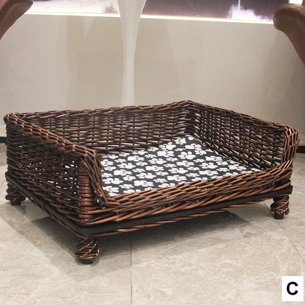 Hand Woven Rattan Cat Beds, Extra Large Natural Wicker Dog Bed with Washable Cushion for Indoor Cats and Dogs-Grace Painting Crafts