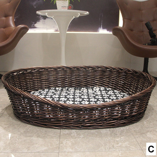 Natural Wicker Dog Bed with Washable Cushion for Indoor Cats and Dogs, Hand woven Rattan Cat Beds-Grace Painting Crafts