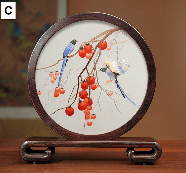 Unique Birthday Gift, Flower and Bird Embroidery Ornaments, Traditional Chinese Suzhou Silk Embroidered Ornament, Premium Souvenir, Exclusive Business Presents-Grace Painting Crafts