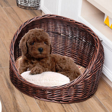 Natural Wicker Cat House Basket with Washable Cushion for Indoor Cats and Dogs, Hand woven Rattan Cat Bed-Grace Painting Crafts