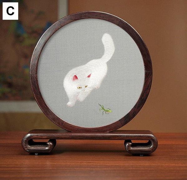 Unique Birthday Gift, Traditional Chinese Suzhou Kitten Embroidery Ornament, Lovely Kitty Cat Embroidered Decor, Premium Souvenir, Exclusive Business Present-Grace Painting Crafts