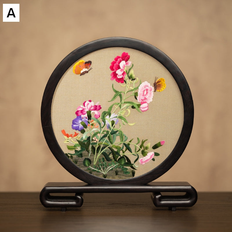 Unique Birthday Gift, Traditional Chinese Suzhou Embroidery Ornament, Exclusive Business Present Flower and Butterfly Embroidered Decor, Premium Souvenir-Grace Painting Crafts