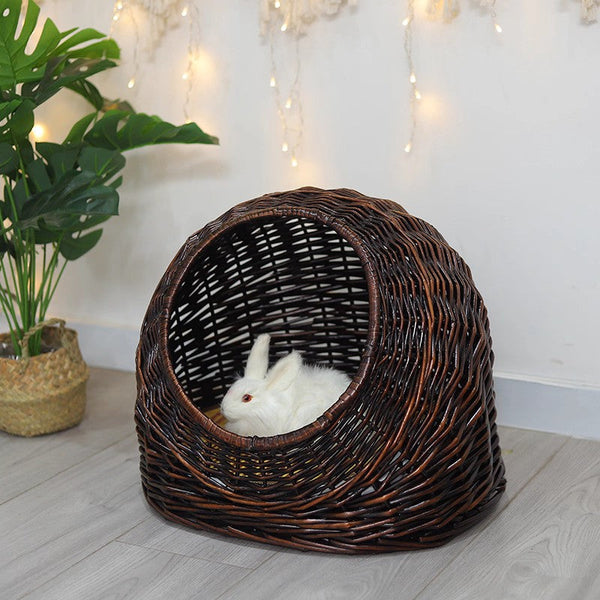 Hand woven Rattan Cat Bed, Natural Wicker Cat House Basket with Washable Cushion for Indoor Cats and Dogs-Grace Painting Crafts