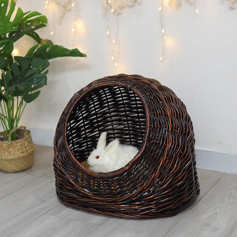 Hand woven Rattan Cat Bed, Natural Wicker Cat House Basket with Washable Cushion for Indoor Cats and Dogs-Grace Painting Crafts