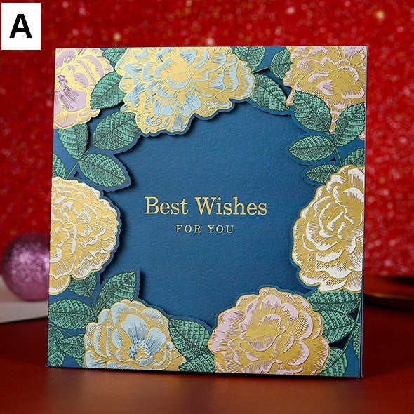 Blue Flower Greeting Cards, Beautiful Greeting Cards to Friends, Creative Birthday Greeting Card, Original Handmade Greeting Cards-Grace Painting Crafts