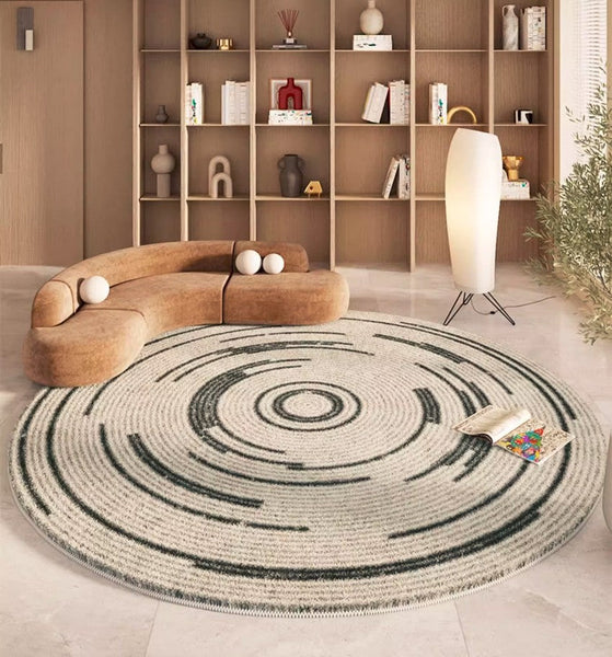 Geometric Modern Rugs for Bedroom, Thick Round Rugs for Dining Room, Modern Area Rugs under Coffee Table, Abstract Contemporary Round Rugs-Grace Painting Crafts