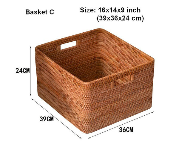Woven Rattan Storage Baskets for Kitchen, Rectangular Storage Basket, Wicker Storage Basket for Clothes, Storage Baskets for Bathroom, Kitchen Storage Basket-Grace Painting Crafts